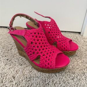 Women’s Bright Pink Woven Wedge Sandals